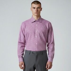 Charles Tyrwhitt Mens Dress Shirt Medium Red White Gingham Long Sleeve Cotton